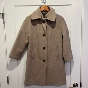 GAP Wool Blend Coat Tan Button Front Collar Trench Coat Womans Size S